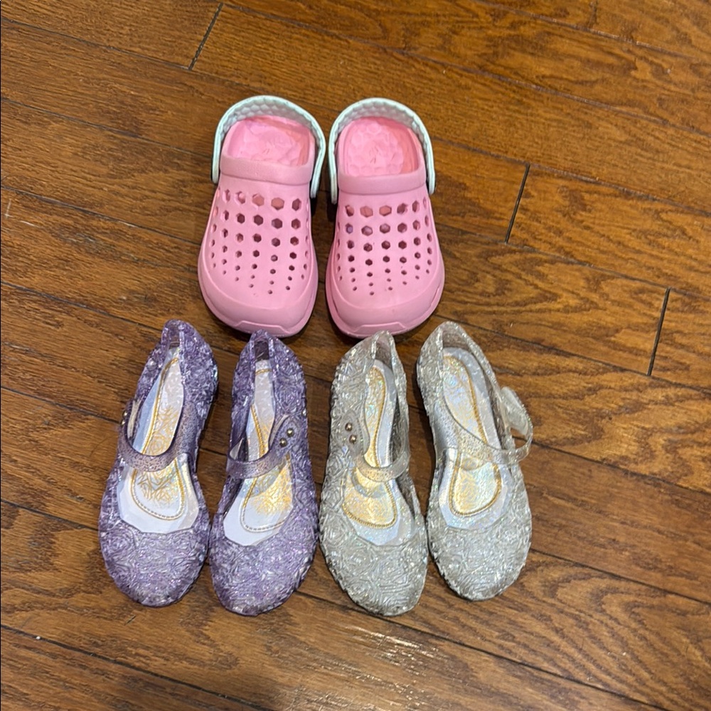 Joybees and purple and clear jelly shoes